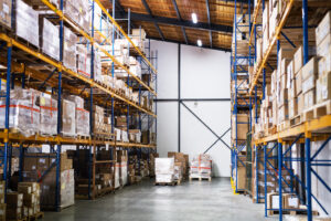 An interior of a warehouse.